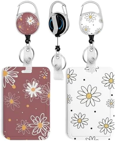 2 Pack Flower ID Badge Holder with Heavy Duty Retractable Reel Keychain for WomenStudents,Teachers, Nurses, Office Use 9