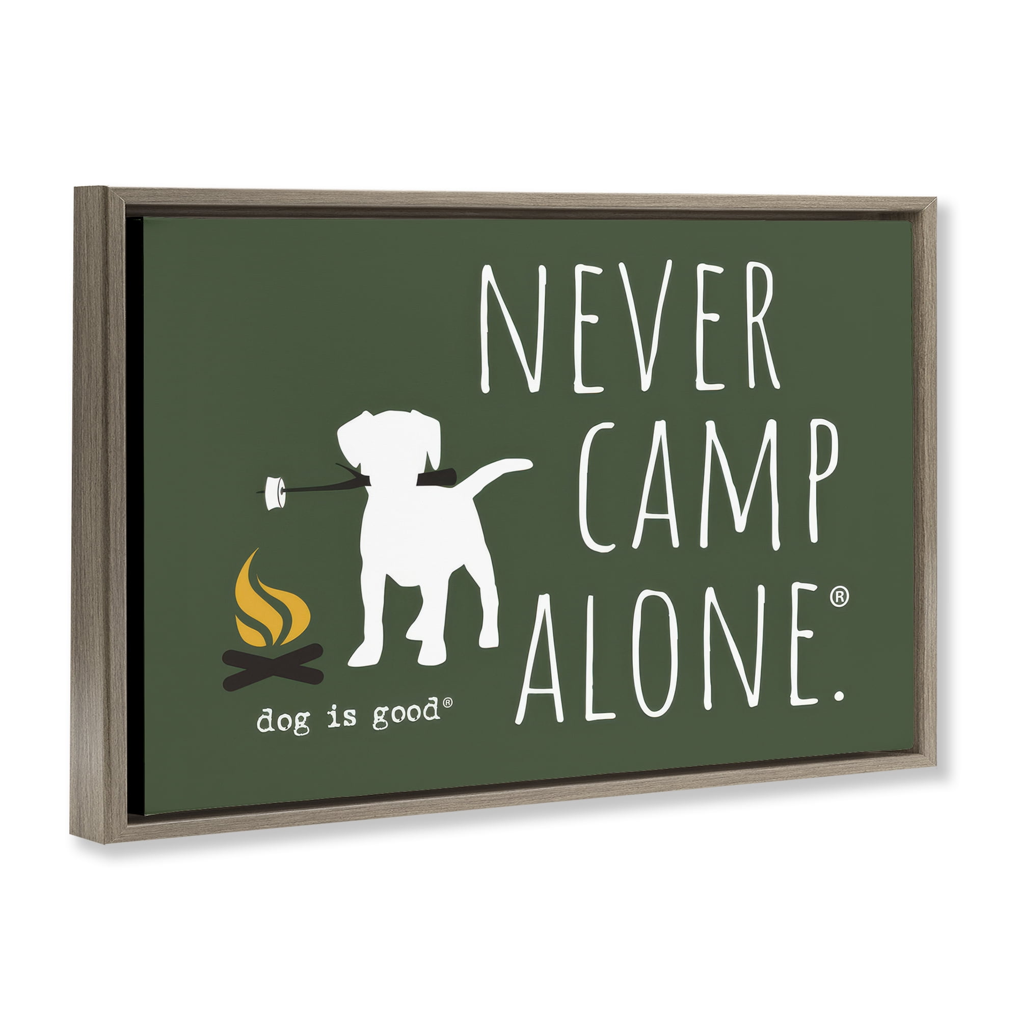 Stupell Industries Never Camp Alone Animals Painting Brown Floater Framed Canvas Art Print Wall Art, 25 x 17