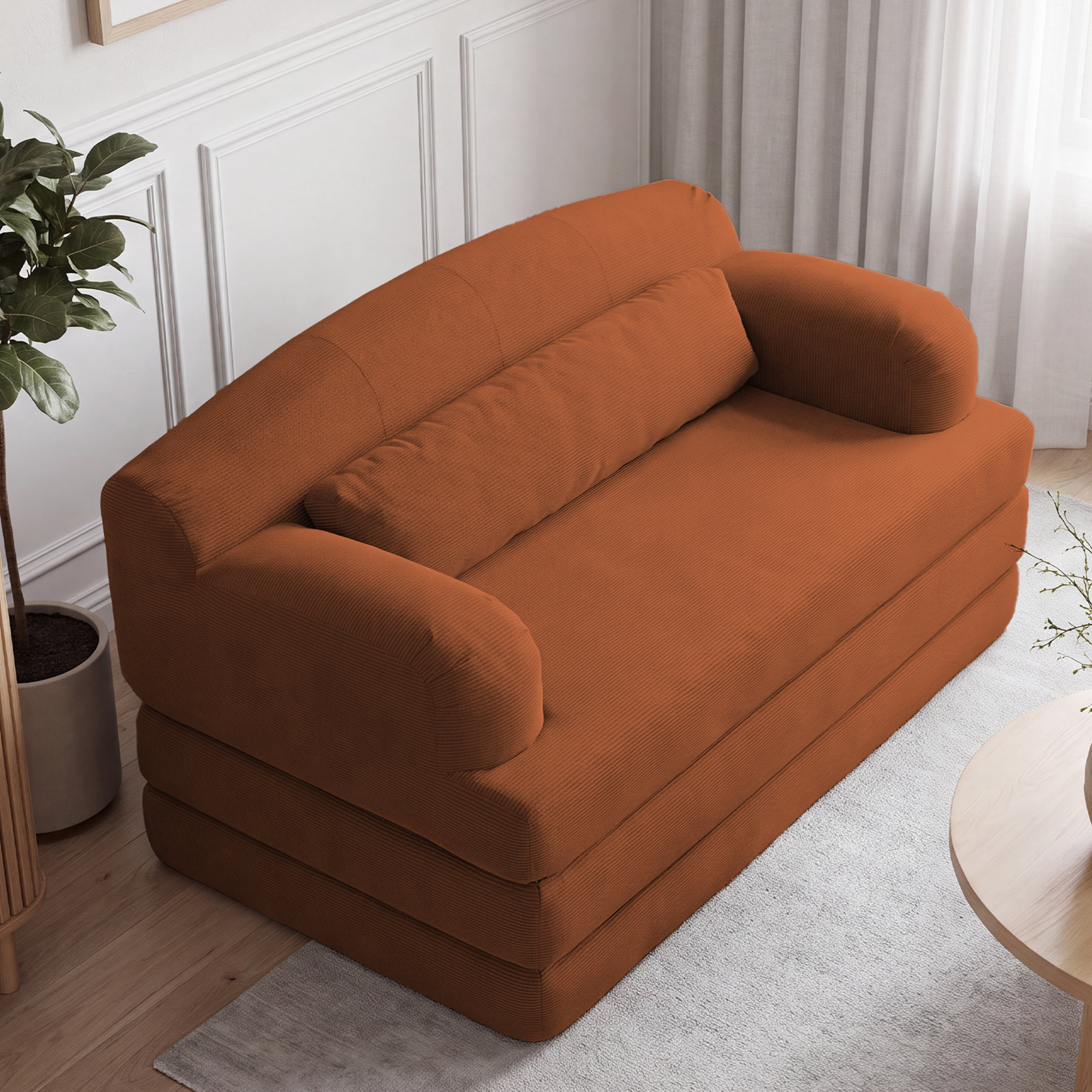 Leumius Futon Sofa Bed, Convertible Sofa Bed,Folding Boneless Couches,Low-Profile Boneless Couch for Living Room,15.8" H Low Seat Small 57" Foldable Floor Sleeper Mattress Lounge Space‑Saving,Orange