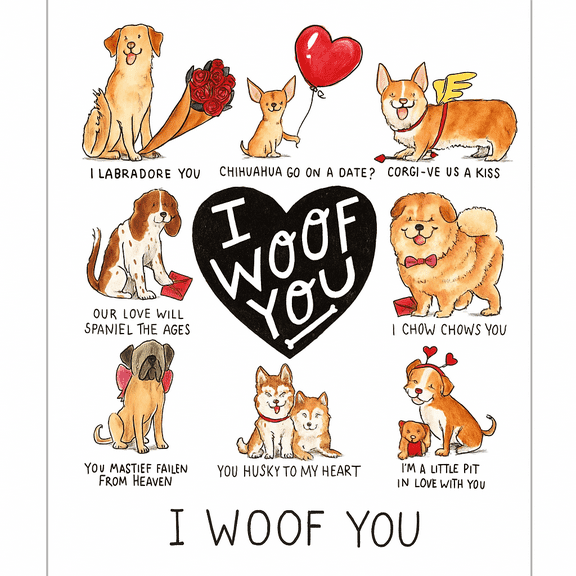I Woof You Dog Lover's Greeting Card – Cute and Witty Dog Puns – Perfect for Valentine's Day, Birthdays, or Any Occasion – Envelope Included