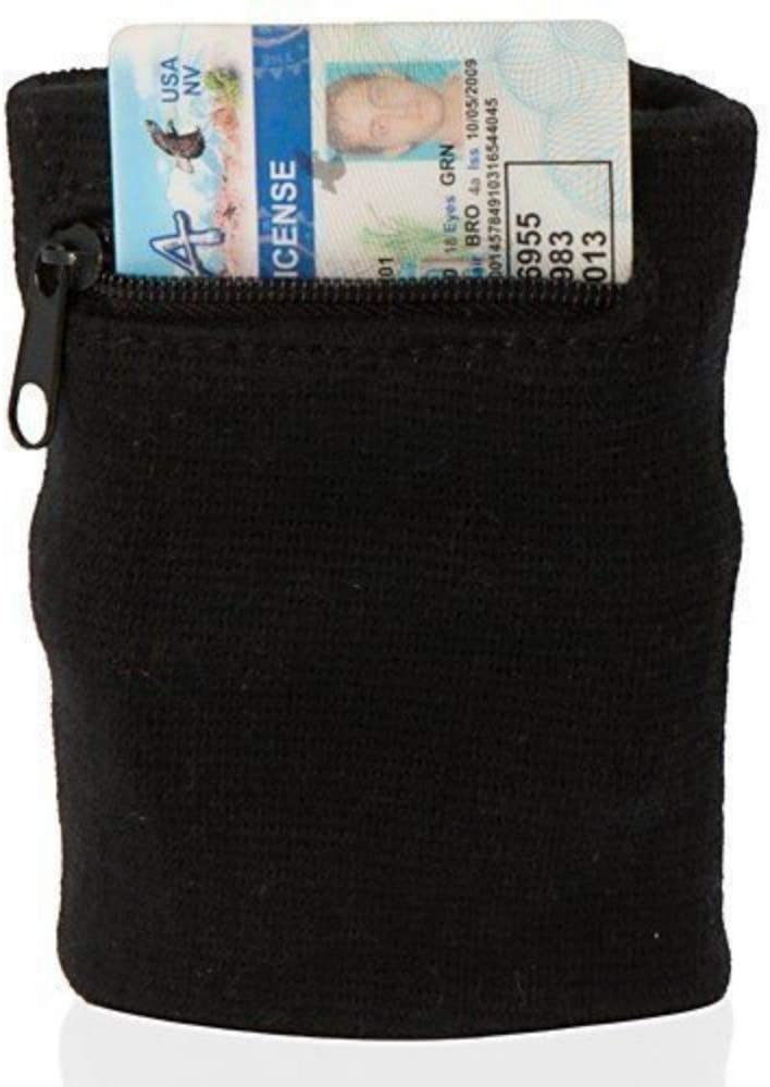 Suddora Adult Solid Color CottonBlend Zipper Pouch Wristband, Black