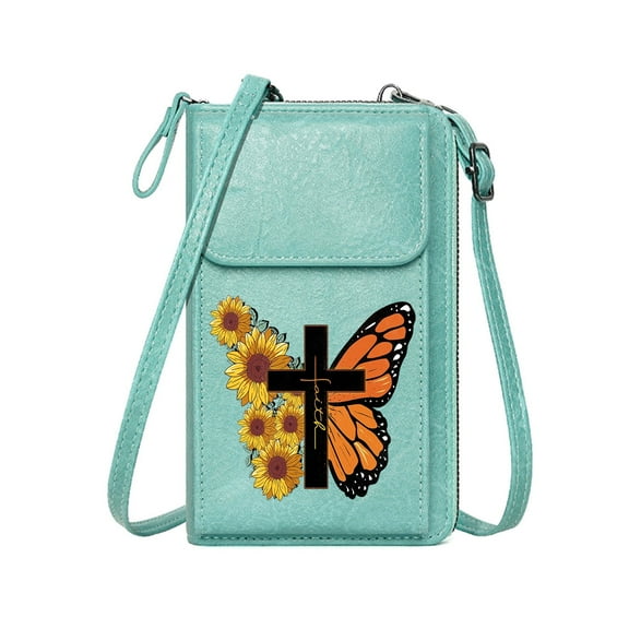 OIDERY Credit Card Slots Ladies Cell Phone Purse Sunflowers Butterfly Black Cross Perfect for Teacher's Day Ideal Holiday Gift