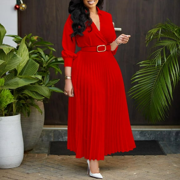 Blczomt Cotton Womens Y2K Dresses Long Sleeve Red Plus Size Dresses V Neck Elegant Solid Dressy Casual Dress