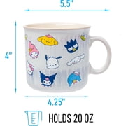 Silver Buffalo Sanrio Hello Kitty and Friends Featuring My Melody, Badtz-Maru, Pochacco, Keroppi, Pompompurin, Cinnamoroll, Kuromi, and Tuxedo Sam Reactive Glaze Ceramic Camper Mug, 20 Ounces