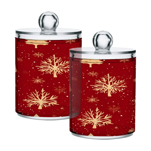 Ryvnso 2 Pack Qtip Holder Organizer Christmas Tree Print Bathroom Cotton Swabs Cans Storage Canister