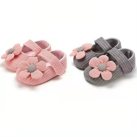 

2 Pair Baby Shoes 0-12 Months Boys Girls Infant Sneakers Soft Sole Toddler Crib First Walker Shoes 2 Pair/Pink Flower+Gray Flower 10-13 Months
