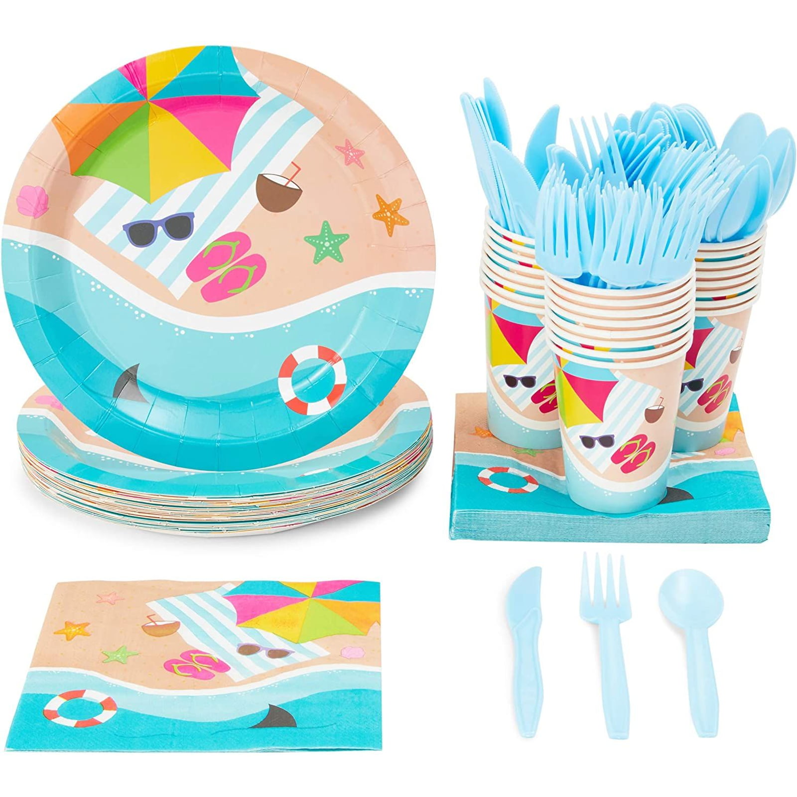 Including 24 Dessert Plate Serves 24 24 Cup 48 Piece Sea Life Marine Animals Theme Disposable Paper Plate Tableware Dinnerware Set Cup Set Kids Birthday Baby Shower Party Plates Set 
