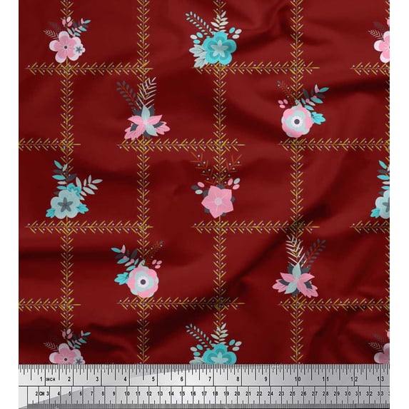 Soimoi Rayon Fabric Leaves & Floral Artistic Print Fabric by the Yard 56 Inch Wide