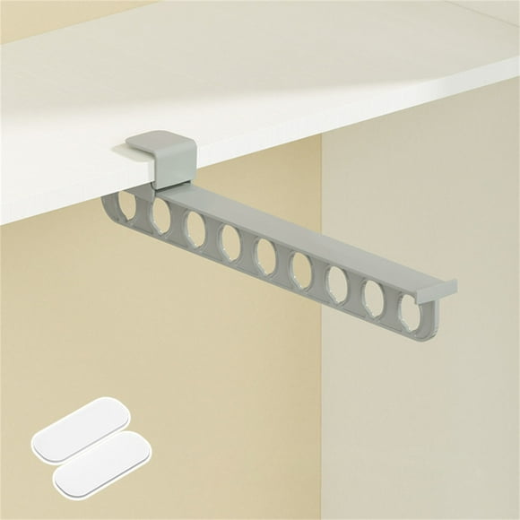 Pull-Out Pants Rack | Telescopic Slide Rail Wardrobe Organizer | No-Drill Adhesive Mount | 9 Hanging Holes | Space-Saving Clothing Storage | White/Gray | Strong Construction | Modern Design |