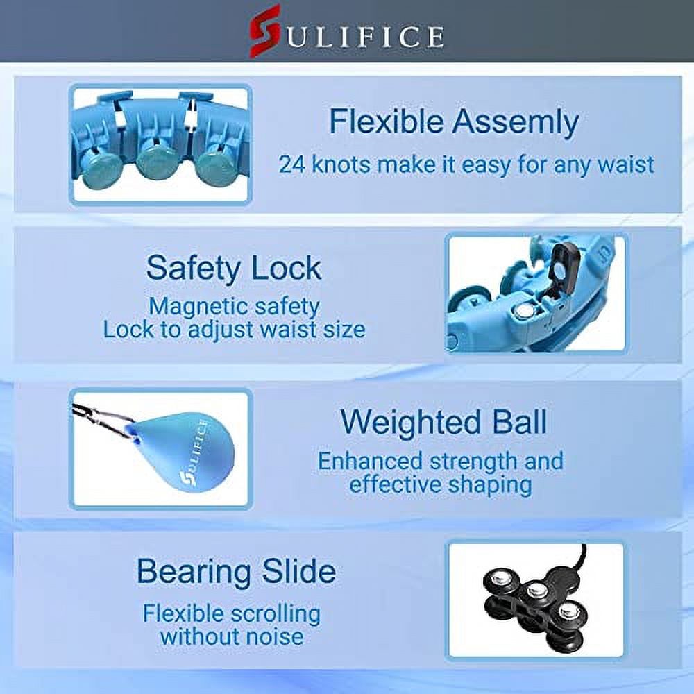 Sulifice Smart Weighted Hula Hoop for Exercise and Weight Loss, 24 Knots, Blue