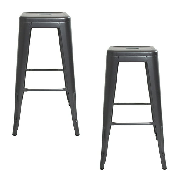 Set De 2 Bancos Alpes Metal Gris Cocina Comedor Moderno