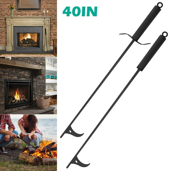Rzvnmko Fire Pit Poker 40-inch Extra Long Heavy Duty Wrought Steel Fire Poker Durable Solid Steel Campfire Poker Black Fire Poker Stick for Fireplace Camping Fire Stove