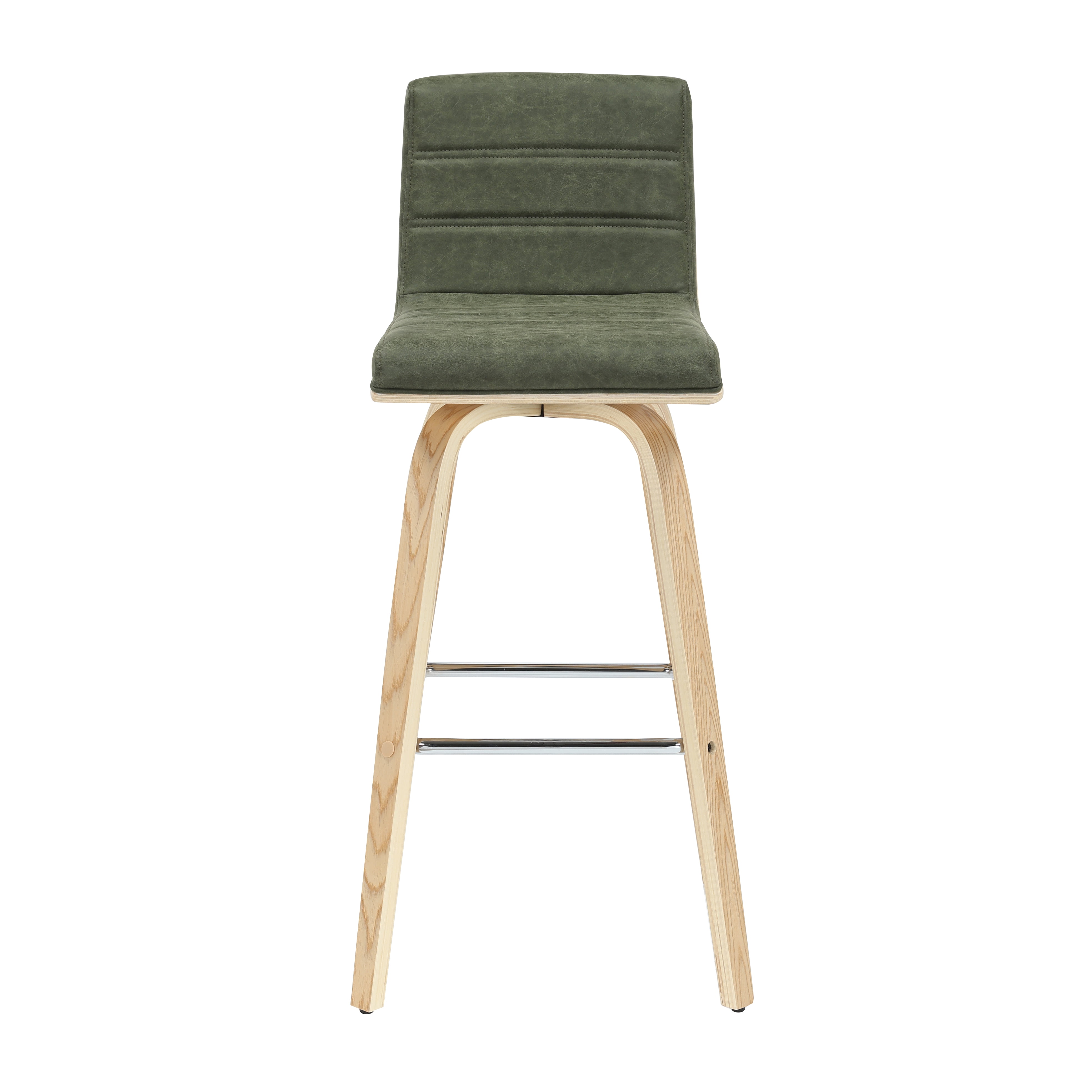 Vienna 39.5 in. H Swivel Bar Height Vintage Green Square Back Wood Bar Stool with Faux Leather Seat Set of 3