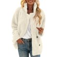 thumbnail image 6 of Women's Plaid Double-Sided Plush Patch Pocket Button Cardigan Casual Top Jacket for Fall and Winter, Warm and Soft, Winter Clothes for Women,White,M, 6 of 7
