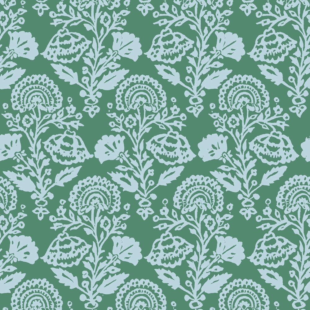 Tempaper Floral Damask Green Peel and Stick Wallpaper, 20.5" x 16.5'
