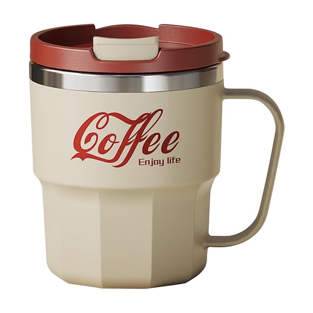 Taza térmica de acero inoxidable de doble pared con asa para bebidas frías y calientes. Ideal para el hogar, la oficina, café o agua. Vaso reutilizable.