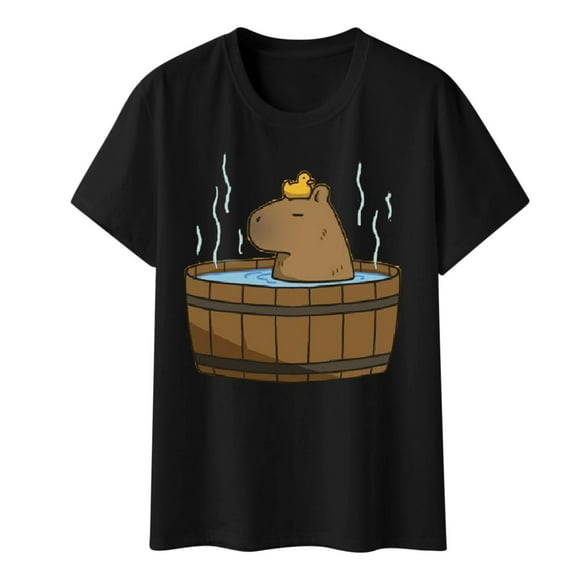 Women's T-Shirt - Graphic Capybara Selfie Cute Cartoon Print Top for Women Casual Short Sleeve Crew Neck Apparel Everyday Wear