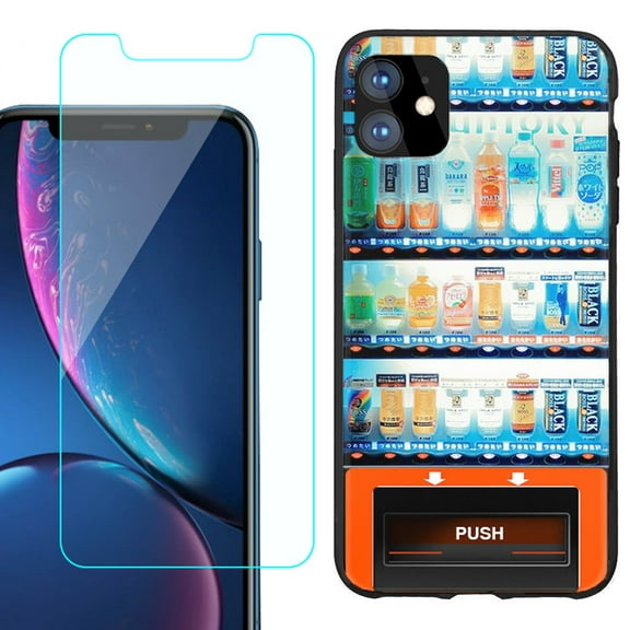 For Apple iPhone 11 Phone Case , Slim-Fit TPU Protective Case (Black), with Tempered Glass Screen Protector, by OneToughShield ® - Vending Machine