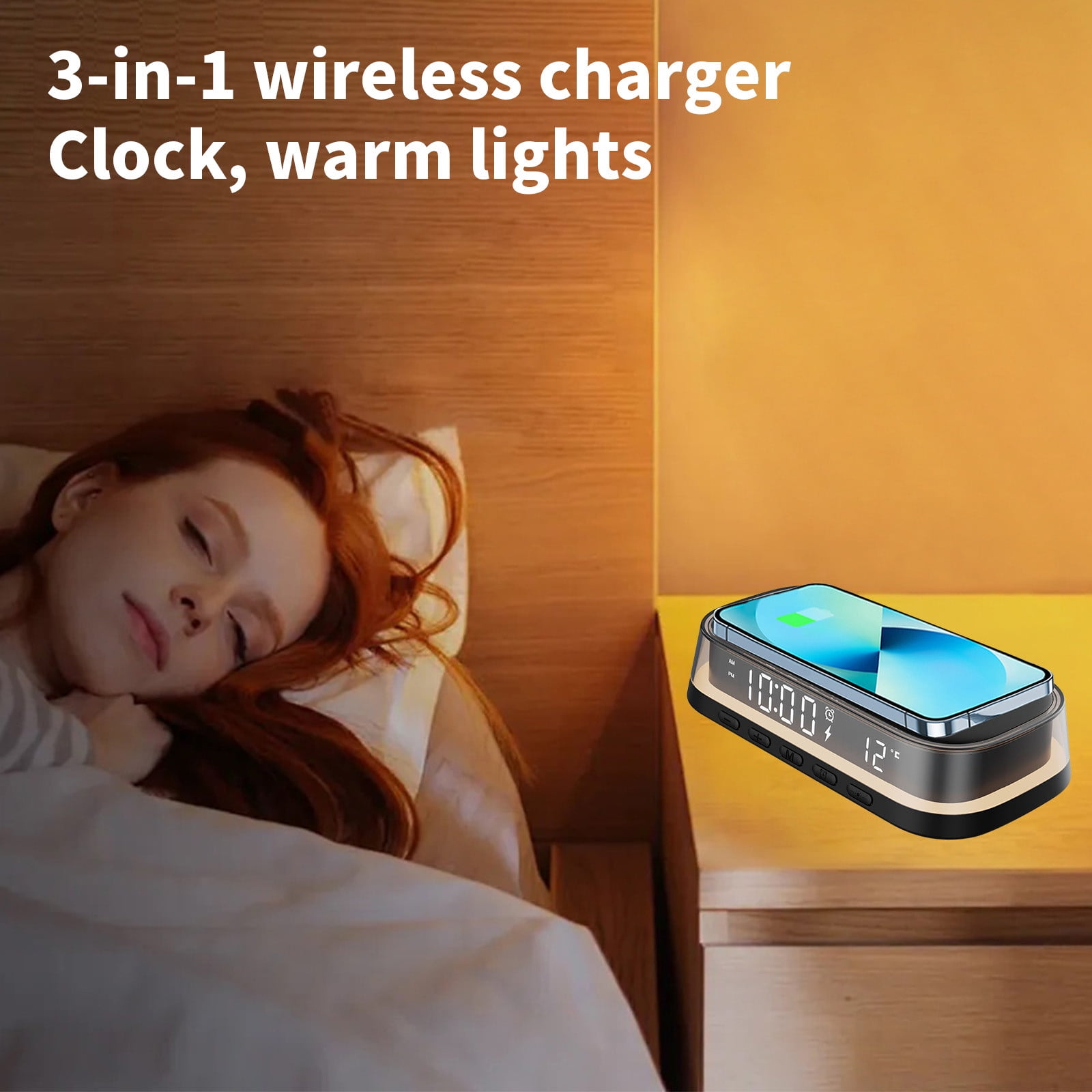 Summer Savings! Alarm Clock with Wireless Charger, InsCrazy 4 in 1 Wireless Charger Digital Clock Temperature Display LED Night Light Wireless Charging for IOS and Android Birthday Gifts