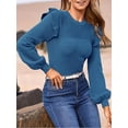 thumbnail image 6 of PRETTYGARDEN Women's Ruffle Long Sleeve Sweaters Crew Neck Lightweight Sweater Fall Trendy Ribbed Knit Pullover Tops, 6 of 9