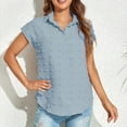 thumbnail image 5 of Wycnly Womens Blouses and Tops Dressy Beach Holiday Casual Solid Lapel Loose Fit Lightweight Chiffon Jacquard Tshirts Summer Plain V-Neck Short Sleeve Cute Tees Tops Light Blue s, 5 of 7
