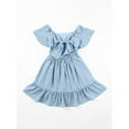 thumbnail image 5 of Mlqidk Girls Bow Tie Back Dress Ruffle Sleeve Dress A-Line Swing Holiday Midi Dresses Elegant Square Neck Sundress Kids Light Blue 8-9Y, 5 of 6