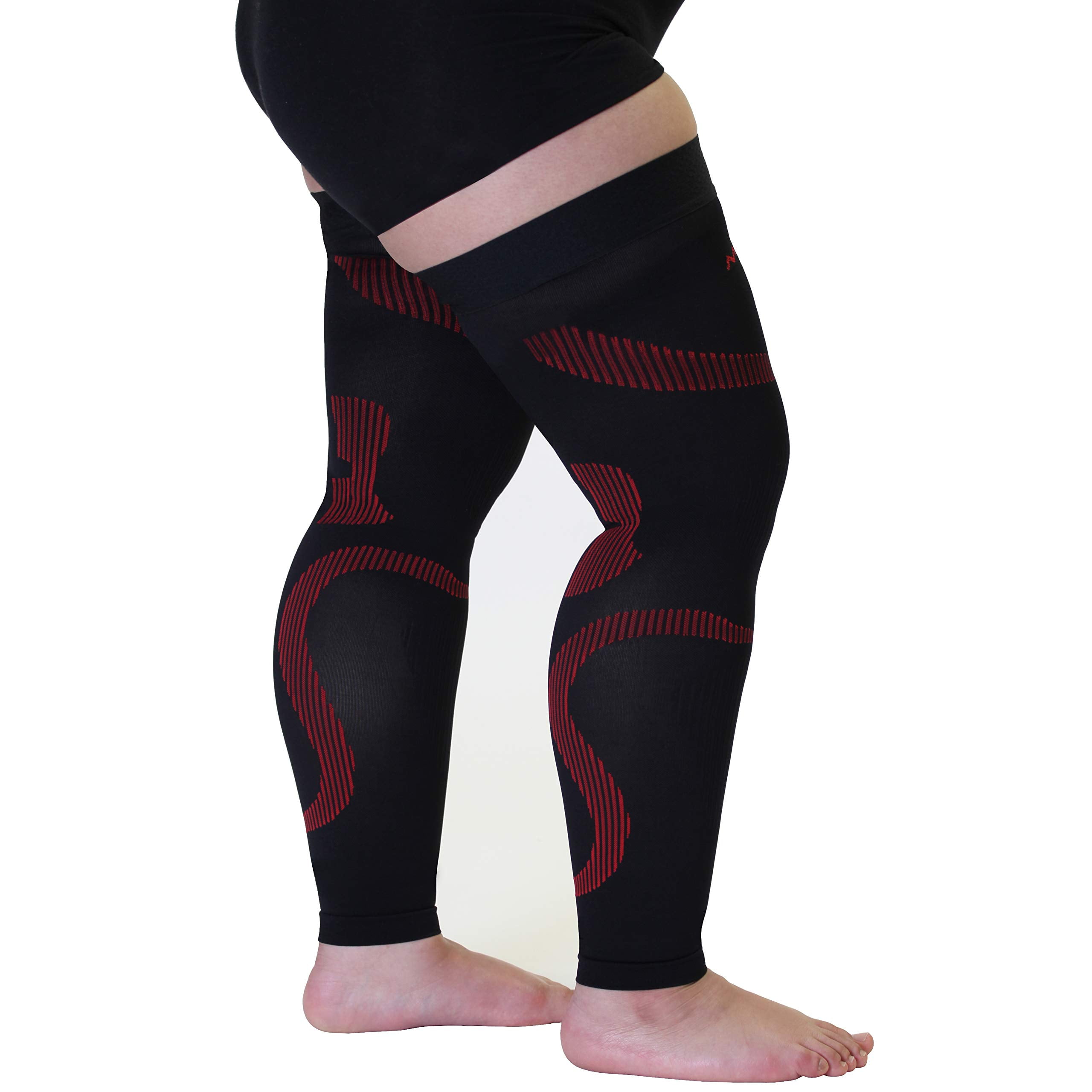 Extra Wide Men & Womens Footless Compression Stockings 20-30mmHg - Black/Red,XXL