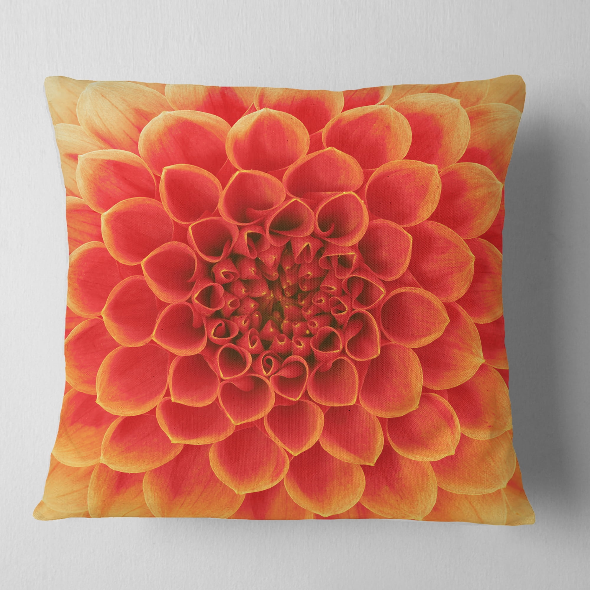 Designart Abstract Orange Flower Design - Floral Throw Pillow - 18x18