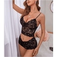 thumbnail image 4 of Conjunto de lencería sexy de encaje floral transparente, ropa de dormir de cintura alta, sujetador y bragas, 4 of 5
