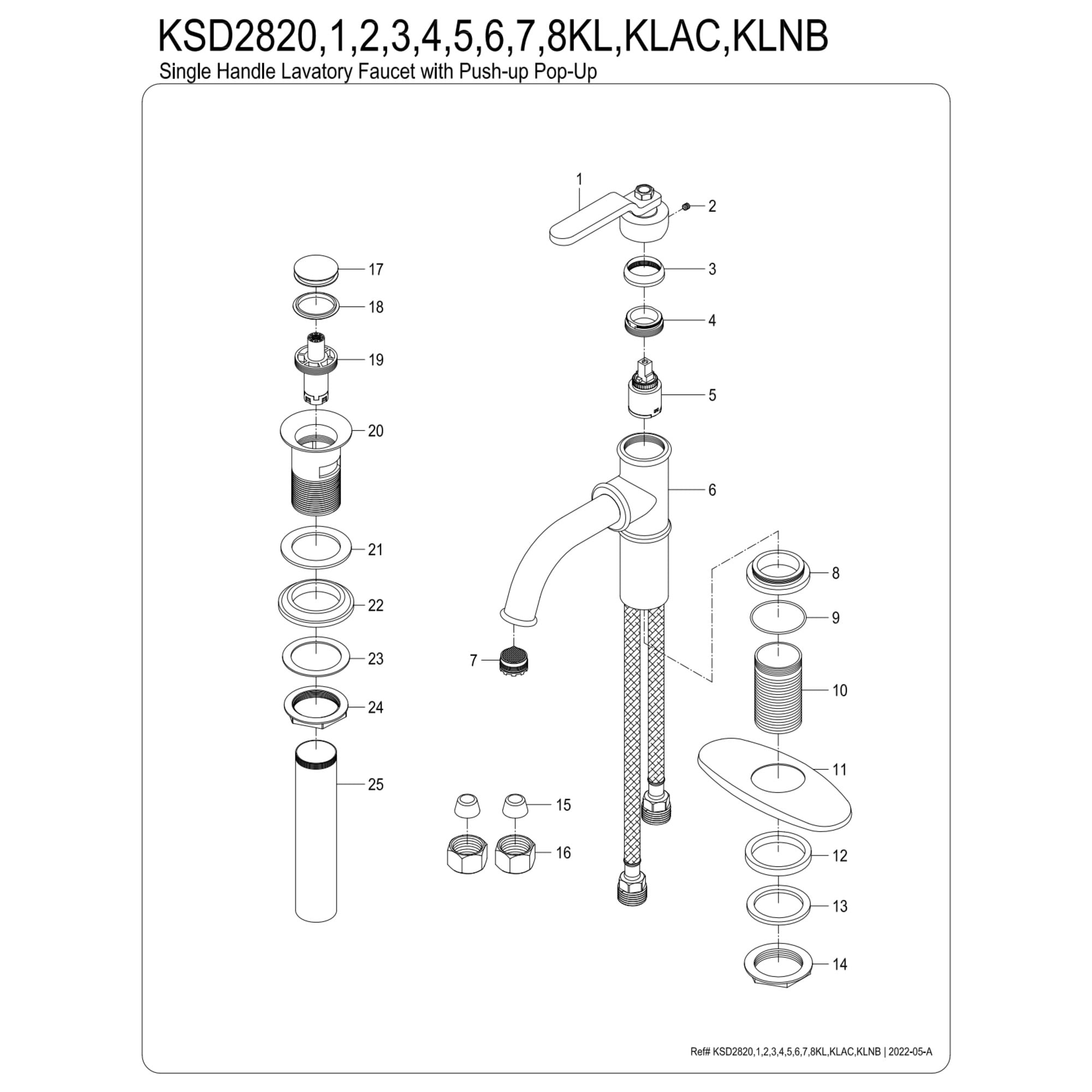 Kingston Brass KSD282KLAC Whitaker One-Handle Single-Hole Bathroom Faucet with Deck Plate and Push Pop-Up Drain, Matte Black/Antique Copper