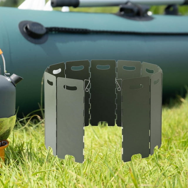 Parabrisas de quemador de campamento, bloqueador de viento 11 placas, parabrisas de pantalla de viento plegable de metal para un picnic para acampar