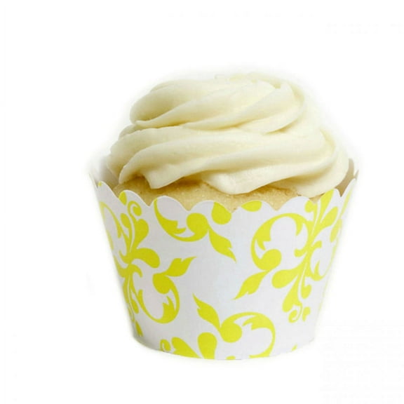 Dress My Cupcake Yellow Filigree Cupcake Wrappers, Set of 12