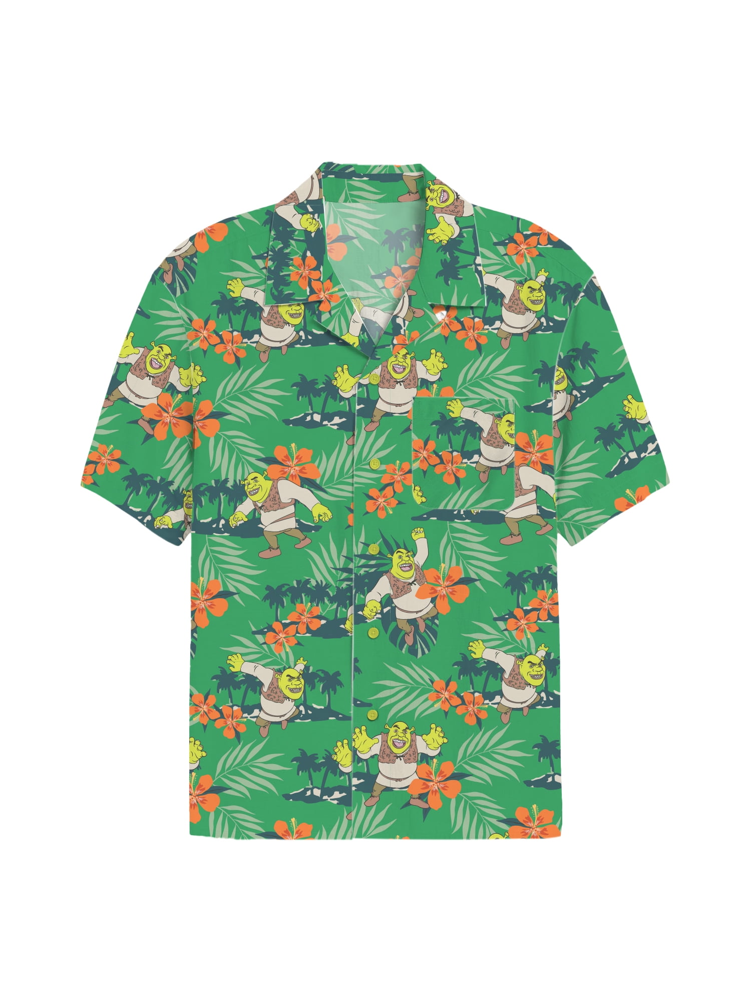 Shrek, Men's & Big Men's Graphic Button-Up Shirt, Island, Sizes S-4XL