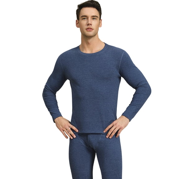 sususu Mens Suits,Men's Thermal Underwear Set Winter Warm Heated Base Layer Shirt And Pants With Knee Abdomen for Extreme Cold Weather Conditions - Blue