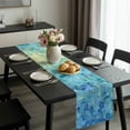 thumbnail image 2 of Turquoise Blue Teal Table Runner 120 Inches Long, Chic Stained Glass Texture Aesthetic Kitchen Coffee Dining Table Decoration for Home Party Birthday Wedding Home Decor 13x120 Inches, 2 of 8