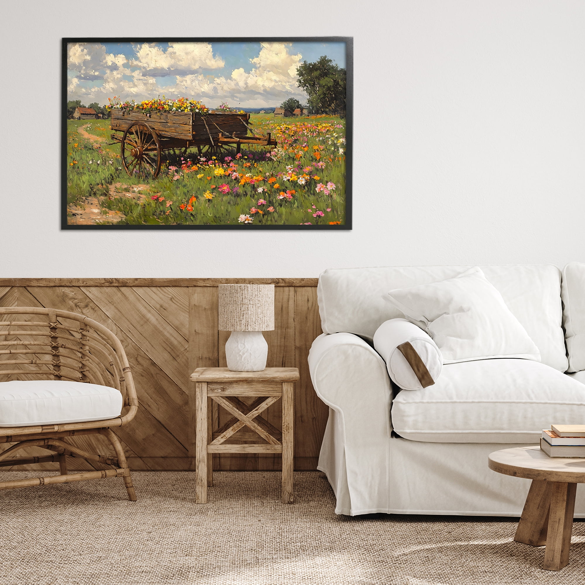 Stupell Industries Wildflower Wagon in Bloom Black Framed Giclee Art, design by Franklyn Gregory