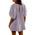 thumbnail image 5 of Plus Size Overalls Women's Striped Print Romper Shorts – Puff Sleeve V Neck Oversized Loose Fitting Overalls for Summer Beach Cover up M, 5 of 5