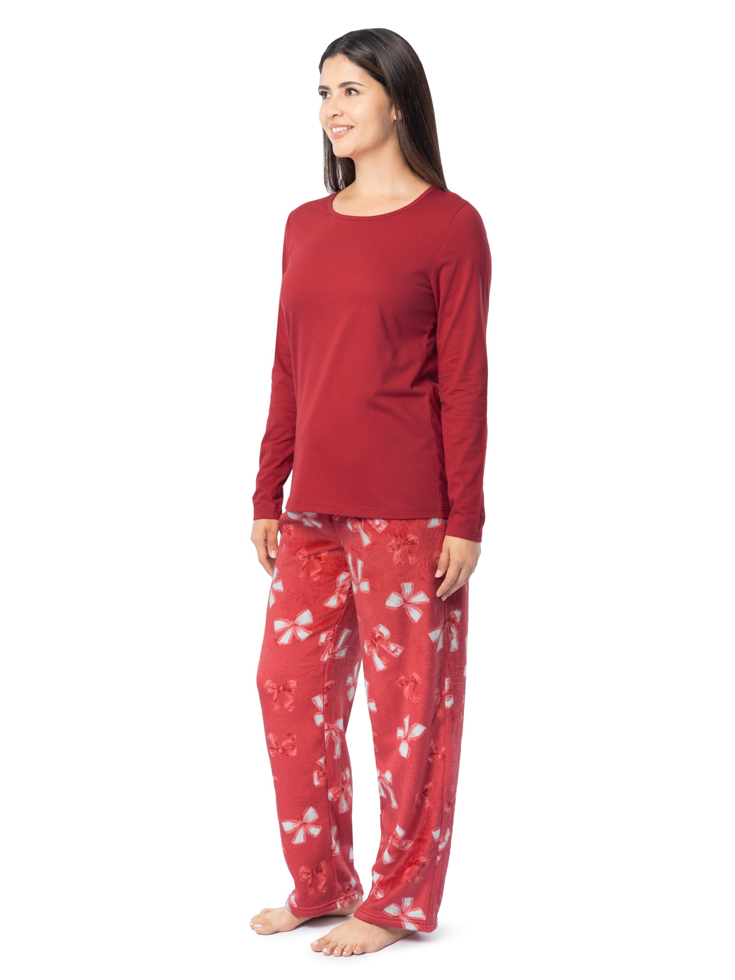Fruit of the Loom Women's Beyond Soft Long Sleeve Top & Fleece Bottom Pajama Set, Sizes S-4X