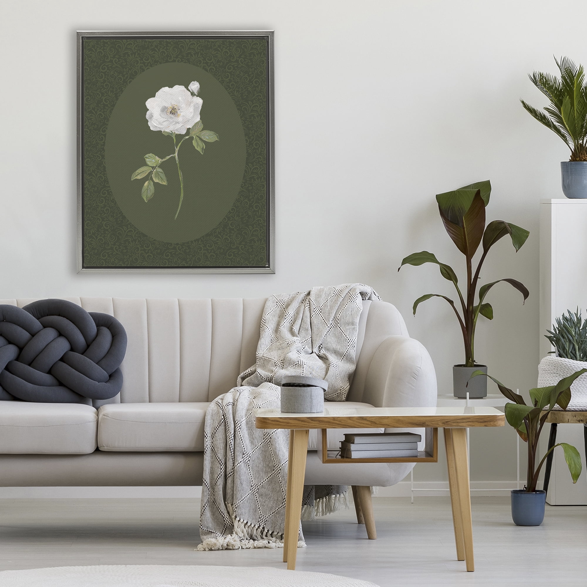Stupell Industries Emerald & White Oval Rose Gray Framed Floater Canvas Wall Art, design by Sally Swatland