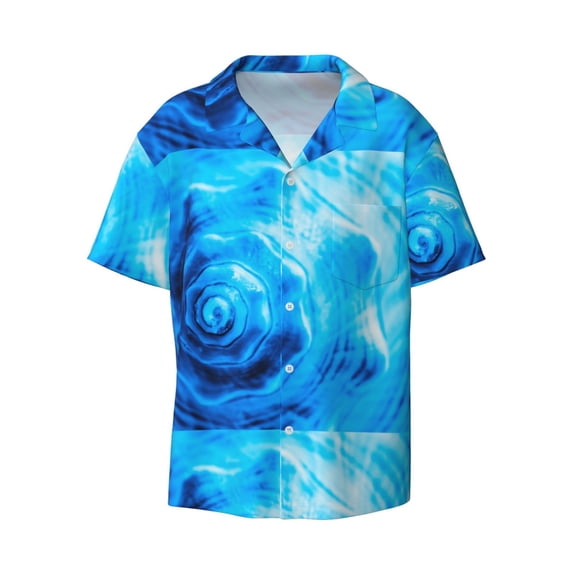 Xecao offers the Blue Shell for Men's Casual Short-sleeved Shirt, a button-up collared shirt with a pocket, perfect for beach vacations and yacht travel in the Small size.
