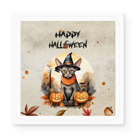 Happy Halloween Sphynx Witches Hat Pumpkin Carving Vinyl Sticker Cat Lover Kitten Owner Gifts Idea Waterproof Decal Art Decor - 02019