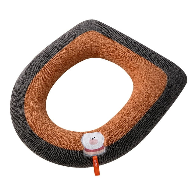 Housse de Siège de Toilette Allongée Douce Tricotée Lavable avec Poignée 42 cm x 38 cm Polyester Bicolore