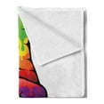 thumbnail image 2 of Groovy Soft Flannel Fleece Throw Blanket, Hand Peace Love Sign in Rainbow Colors Internationally Recognized Universal Print, Cozy Plush for Indoor and Outdoor Use, 50" x 60", Multicolor, by Ambesonne, 2 of 5