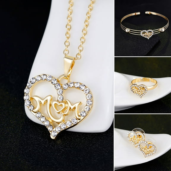 Yesbay Women KC Gold Plated Mom Hollow Heart Necklace Jewelry Set Bracelet Earrings,Jewelry Set