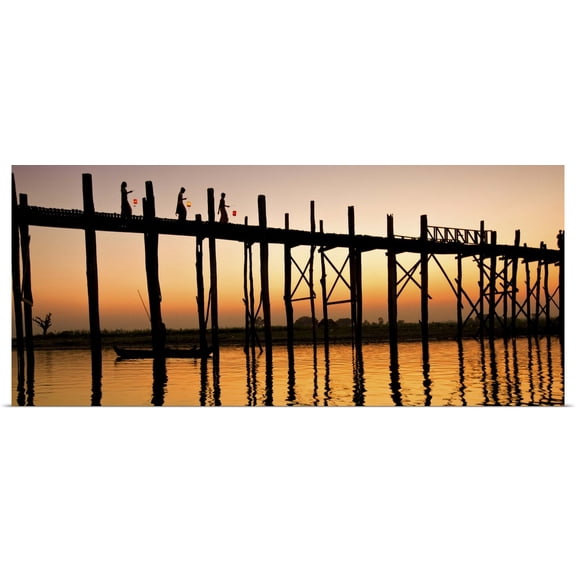 Great BIG Canvas | Rolled Scott Stulberg Poster Print entitled Women with lanterns walking across the Ubein Bridge in Burma