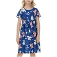 thumbnail image 2 of Fesfesfes 5-14Years Short Sleeve Flowers Dress for Toddler Girls Round-Neck Knee-High Dress Cute Princess Dress for Comfortable and Everyday Wear(Dark Blue,5-6 Years), 2 of 6