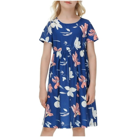 

Tejiojio Girls and Toddlers Soft Cotton Clearance Toddler Kids Baby Girls Fashion Cute Short Sleeve Flowers Pattern Princess Dress