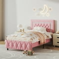 thumbnail image 7 of 4 EVER WINNER Twin Bed Frame, Upholstered Platform Bed Frame with Headboard and Footboard, Twin Size Bed Frame, Diamond Headboard and Footboard Design, Pink, 7 of 7