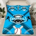 thumbnail image 2 of Feelyou Baseball Player Kids Queen Sheet Sets, Modern Ball Game Flat Sheet, Blue Cartoon Sports Theme Queen Fitted Sheet, Luxury Bedroom Decor, 4pcs, 2 of 7