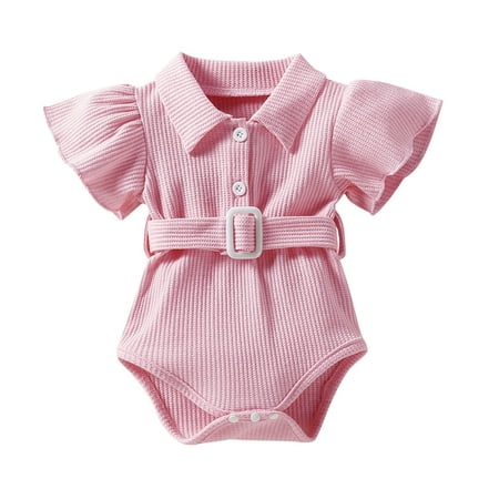 

KI-8jcuD Romper Bodysuit Baby Toddler Kids Girls Cute Ribbed Flare Short Sleeves Romper Jumpsuit Belt Cloths Baby Girl Winter Clothes Packs Baby Girl Preemie Clothes 4T Dance Clothes 12 Month Clothe